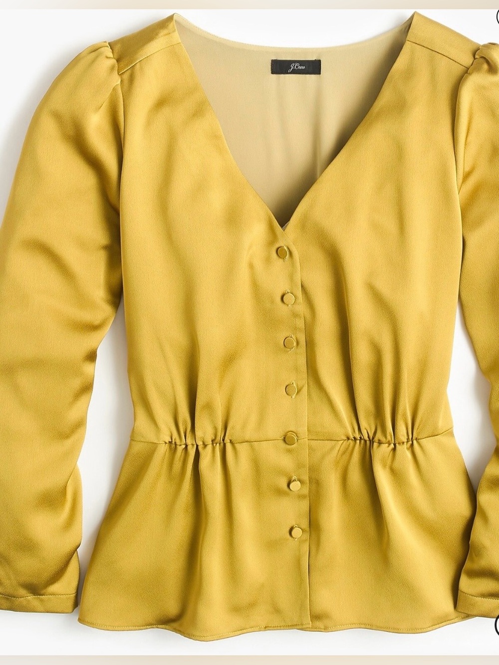JCrew Long-sleeve peplum top in satin-crepe Size 8 color Soft Chartreuse NWT
